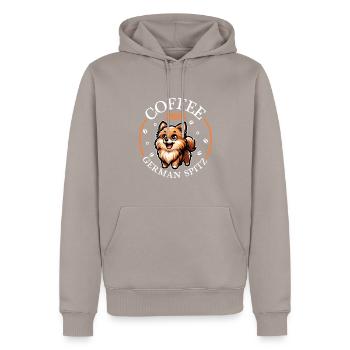 Kaffee und Deutscher Spitz - Männer Premium Bio Hoodie - Taupe - Vorne - Nico (187cm)
