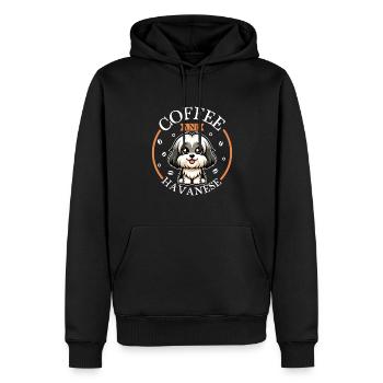 Café et bichon havanais - Sweat à capuche Premium bio Homme - noir - Devant - Nico (187cm)