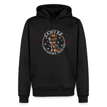 Coffee and Lancashire Heeler - Men’s Premium Organic Hoodie - black - Front - Nico (187cm)