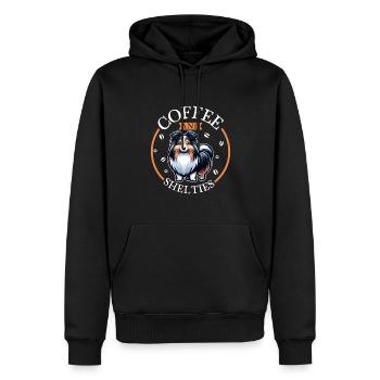 Café et chien de berger Shetland - Sweat à capuche Premium bio Homme - noir - Devant - Nico (187cm)