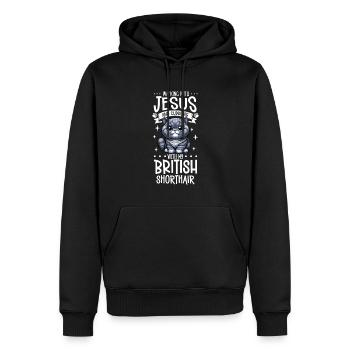 Jésus et mon British Shorthair - Sweat à capuche Premium bio Homme - noir - Devant - Nico (187cm)