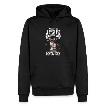 Jesus and My Devon Rex - Men’s Premium Organic Hoodie - black - Front - Nico (187cm)