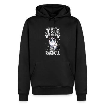 Jésus et mon Ragdoll - Sweat à capuche Premium bio Homme - noir - Devant - Nico (187cm)