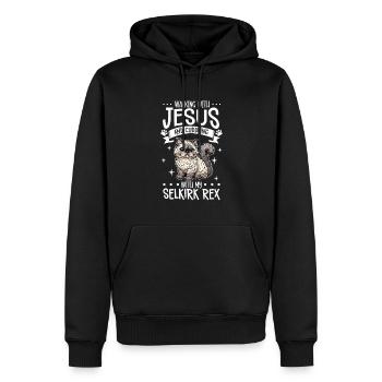 Jesus und meine Selkirk Rex - Männer Premium Bio Hoodie - Schwarz - Vorne - Nico (187cm)