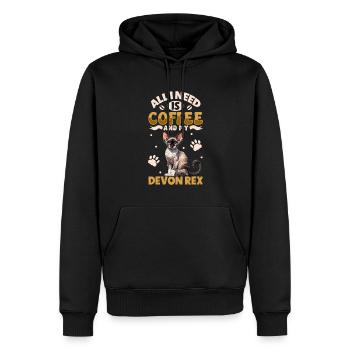 Coffee and my Devon Rex - Men’s Premium Organic Hoodie - black - Front - Nico (187cm)