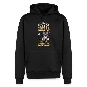 Le café et mon Oriental Shorthair - Sweat à capuche Premium bio Homme - noir - Devant - Nico (187cm)
