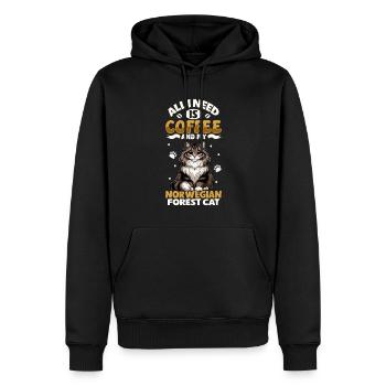 Le café et mon chat des forêts norvégiennes - Sweat à capuche Premium bio Homme - noir - Devant - Nico (187cm)