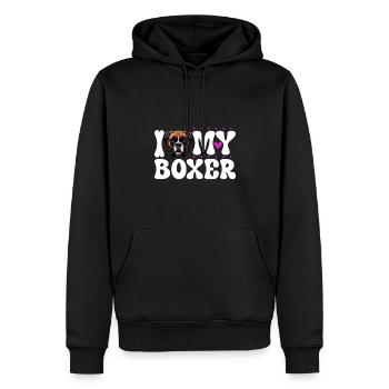 J'adore mon boxeur - Sweat à capuche Premium bio Homme - noir - Devant - Nico (187cm)