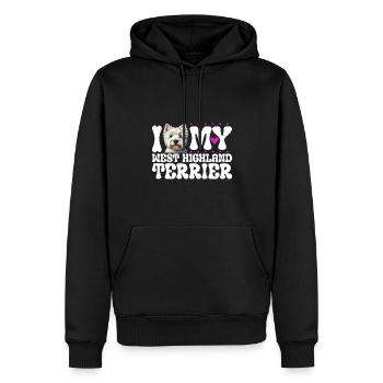 J’adore mon West Highland Terrier - Sweat à capuche Premium bio Homme - noir - Devant - Nico (187cm)