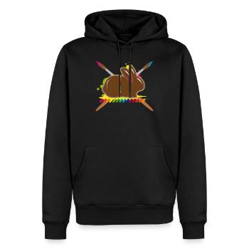 Ein bunter Osterhase mit Farbspritzern und Pinseln - Männer Premium Bio Hoodie - Schwarz - Vorne - Nico (187cm)