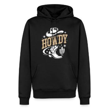 Howdy - Western Cowboy mit Hut und Kaktus - Männer Premium Bio Hoodie - Schwarz - Vorne - Nico (187cm)