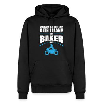 Alter Mann - Biker | Retro Vintage - Männer Premium Bio Hoodie - Schwarz - Vorne - Nico (187cm)