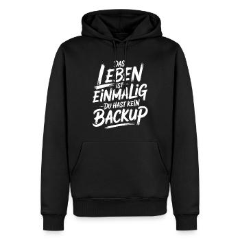Das Leben is einmalig - Kein Backup - Männer Premium Bio Hoodie - Schwarz - Vorne - Nico (187cm)
