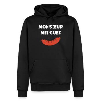 Monsieur Merguez Saucisse Dessin - Sweat à capuche Premium bio Homme - noir - Devant - Nico (187cm)