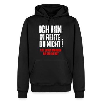 ICH BIN IN RENTE, DU NICHT! - Men’s Premium Organic Hoodie - black - Front - Nico (187cm)