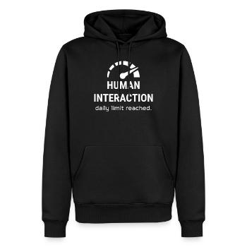 Human Interaction – Daily Limit Reached - Männer Premium Bio Hoodie - Schwarz - Vorne - Nico (187cm)