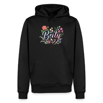 Blumenkranz Schriftzug Beauty Betty  - Männer Premium Bio Hoodie - Schwarz - Vorne - Nico (187cm)