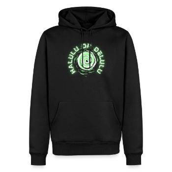 Halulu_or_delulu - Männer Premium Bio Hoodie - Schwarz - Vorne - Nico (187cm)
