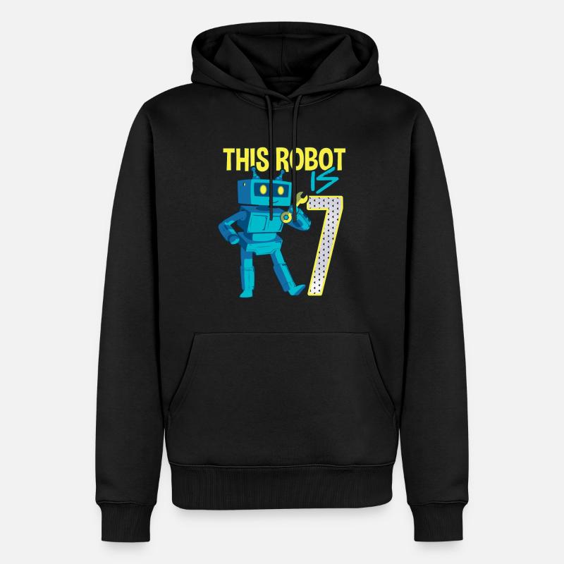 7. Geburtstag kleiner Roboter 7 Jahre alt Technik - Männer Premium Bio Hoodie - Schwarz