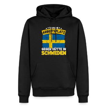 Tausche Arbeitsplatz Gegen Hütte in Schweden - Männer Premium Bio Hoodie - Schwarz - Vorne - Nico (187cm)