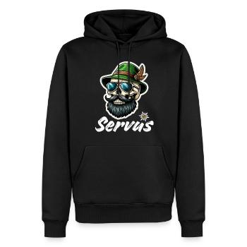 Servus Bayern Lustig Stolz Bayerisch Edelweiss - Männer Premium Bio Hoodie - Schwarz - Vorne - Nico (187cm)