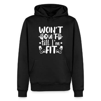 Won't Quit Till I'm Fit - Männer Premium Bio Hoodie - Schwarz - Vorne - Nico (187cm)