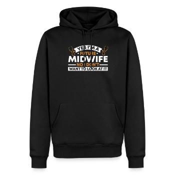Sage-femme obstétricienne - Sweat à capuche Premium bio Homme - noir - Devant - Nico (187cm)