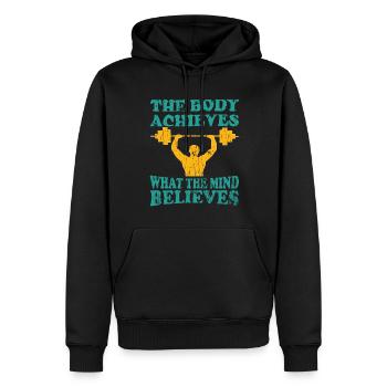 Musculation Force Strong Fitness Power Triathlon - Sweat à capuche Premium bio Homme - noir - Devant - Nico (187cm)