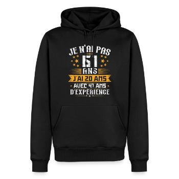 Je n'ai pas 61 ans, Cadeau d'anniversaire 61 ans - Sweat à capuche Premium bio Homme - noir - Devant - Nico (187cm)