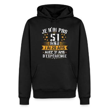 Je n'ai pas 51 ans, Cadeau d'anniversaire 51 ans - Sweat à capuche Premium bio Homme - noir - Devant - Nico (187cm)