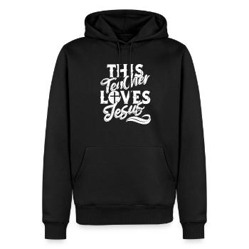 Professeur de religion Éducation religieuse - Sweat à capuche Premium bio Homme - noir - Devant - Nico (187cm)