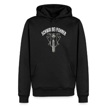 Schwalbenfahrer Sticker Schwalbe Moped Ostmoped - Männer Premium Bio Hoodie - Schwarz - Vorne - Nico (187cm)