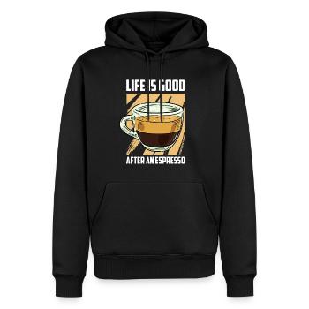 Kaffee Espresso Leben - Männer Premium Bio Hoodie - Schwarz - Vorne - Nico (187cm)