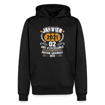 Cadeau D'anniversaire 2 Ans Janvier 2021 Vintage - Sweat à capuche Premium bio Homme - noir - Devant - Nico (187cm)