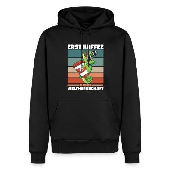 Chameleon Chamäleon Kaffee Sonnenbrille - Männer Premium Bio Hoodie - Schwarz - Vorne - Nico (187cm)