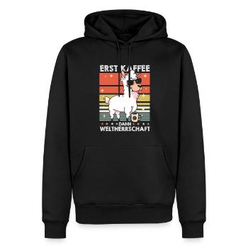 Lama Llama Kaffee-Sonnenbrille - Männer Premium Bio Hoodie - Schwarz - Vorne - Nico (187cm)