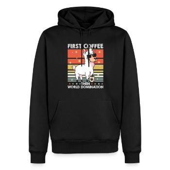 Lama Llama Sonnenbrille Kaffee - Männer Premium Bio Hoodie - Schwarz - Vorne - Nico (187cm)