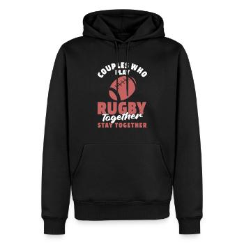 Rugby Paar - Männer Premium Bio Hoodie - Schwarz - Vorne - Nico (187cm)