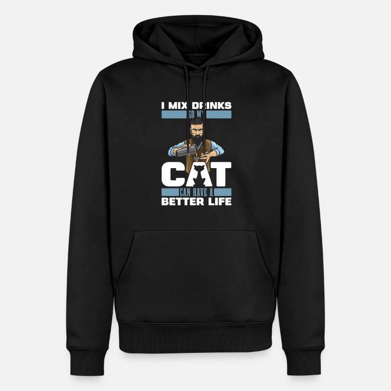 Barkeeper Bartender Katze - Männer Premium Bio Hoodie - Schwarz