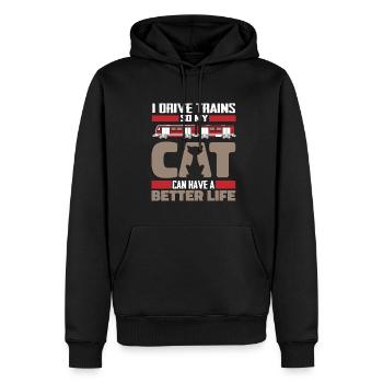 Lokführer Zugführer Katze - Männer Premium Bio Hoodie - Schwarz - Vorne - Nico (187cm)