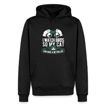 Chat ornithologue - Sweat à capuche Premium bio Homme - noir - Devant - Nico (187cm)