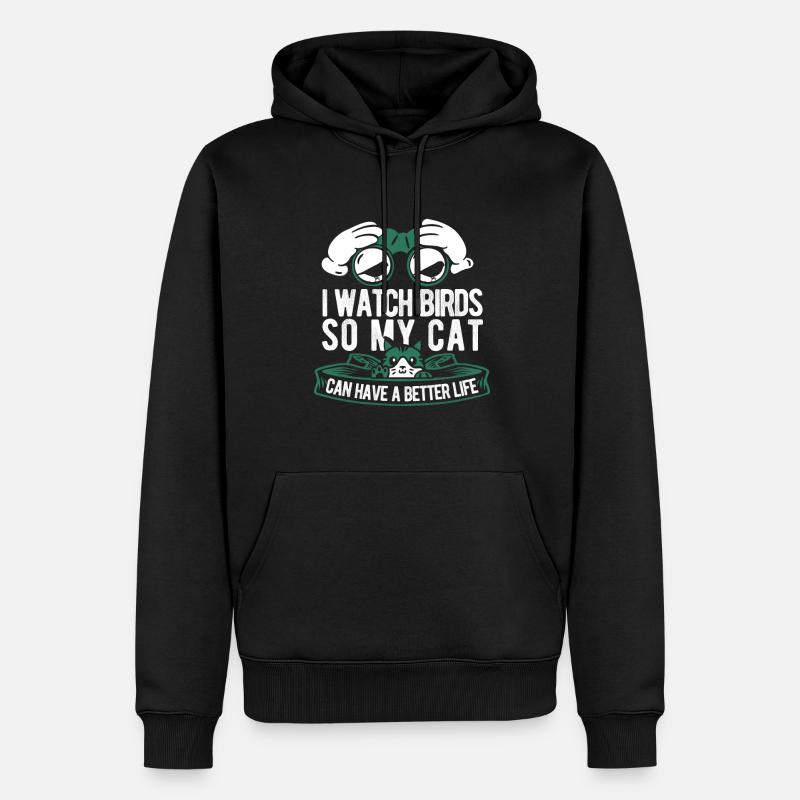 Vogelbeobachter Katze - Männer Premium Bio Hoodie - Schwarz
