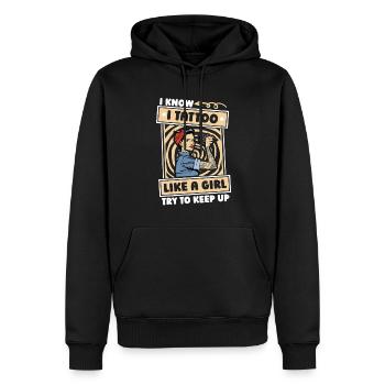 Tatoueur Fille tatoueuse - Sweat à capuche Premium bio Homme - noir - Devant - Nico (187cm)
