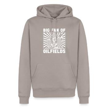 Ölfeld Bohrinsel Fan - Männer Premium Bio Hoodie - Taupe - Vorne - Nico (187cm)