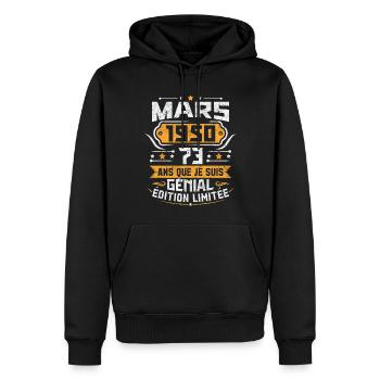 Rétro Cadeau D'anniversaire 73 Ans Mars 1950 - Sweat à capuche Premium bio Homme - noir - Devant - Nico (187cm)