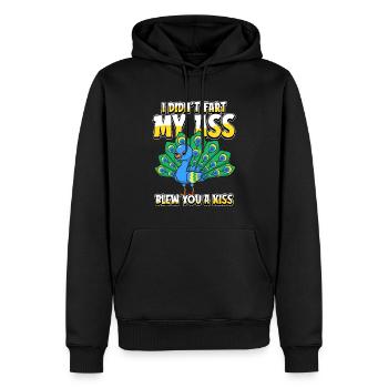 Oiseau paon Je n’ai pas pété mes fesses Je t’ai soufflé un baiser - Sweat à capuche Premium bio Homme - noir - Devant - Nico (187cm)