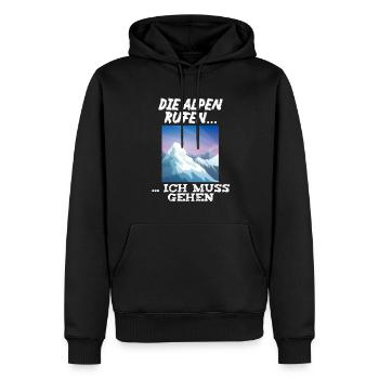 Die Alpen rufen ich muss gehen - Männer Premium Bio Hoodie - Schwarz - Vorne - Nico (187cm)
