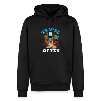 Voyage, Voyage, Vacances, Vacances, Voyage - Sweat à capuche Premium bio Homme - noir - Devant - Nico (187cm)