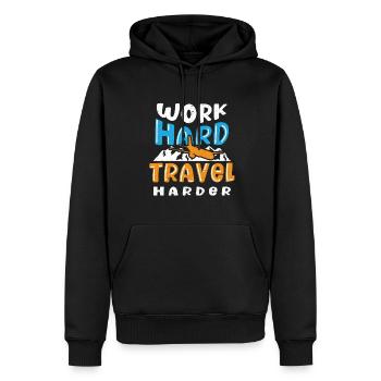 Voyage, Voyage, Vacances, Vacances, Voyage - Sweat à capuche Premium bio Homme - noir - Devant - Nico (187cm)