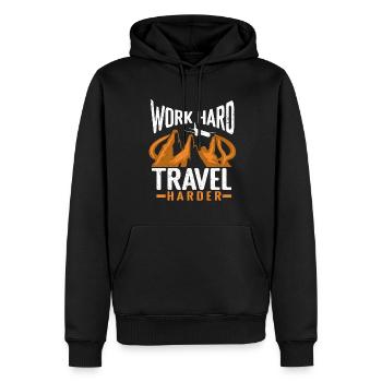 Voyage, Voyage, Vacances, Vacances, Voyage - Sweat à capuche Premium bio Homme - noir - Devant - Nico (187cm)